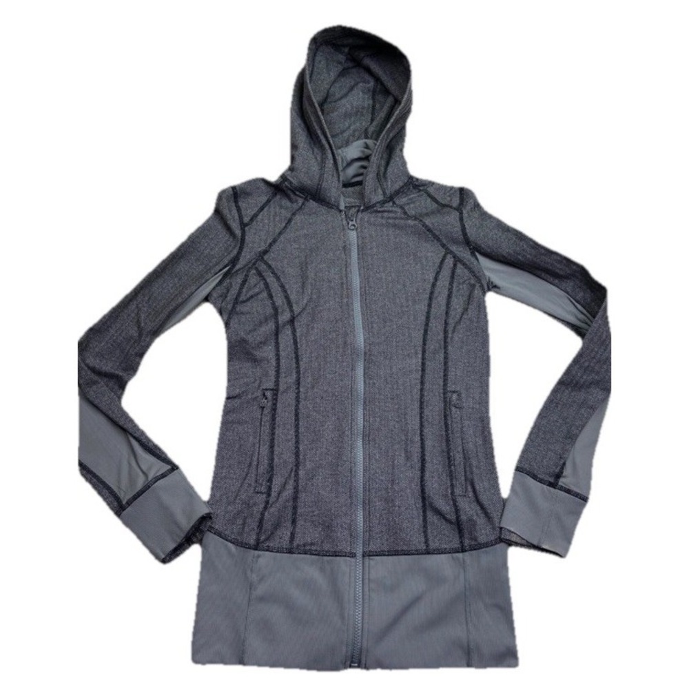 Lululemon‎ Jacket Womens Size 6 Gray Daily Practice Heathered Herringbone Hooded